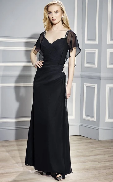 Sweetheart Chiffon Mother of the Bride Dress with Poet Sleeves and Beading
