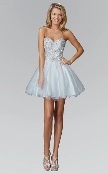 Sweetheart Satin A-Line Short Dress with Beading Formal Dress