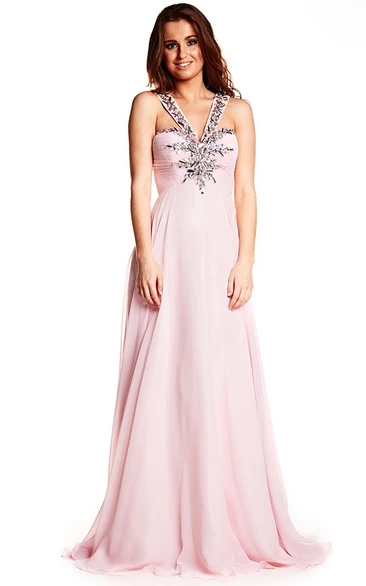 Sleeveless Chiffon Prom Dress with Ruching and Straps