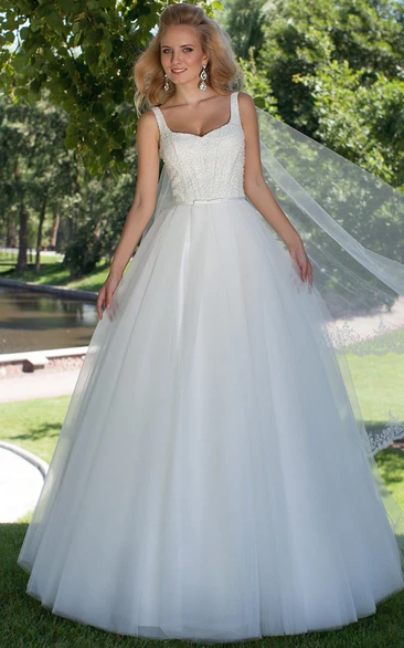 Beaded Tulle Wedding Dress with Corset Back Ball Gown Sleeveless