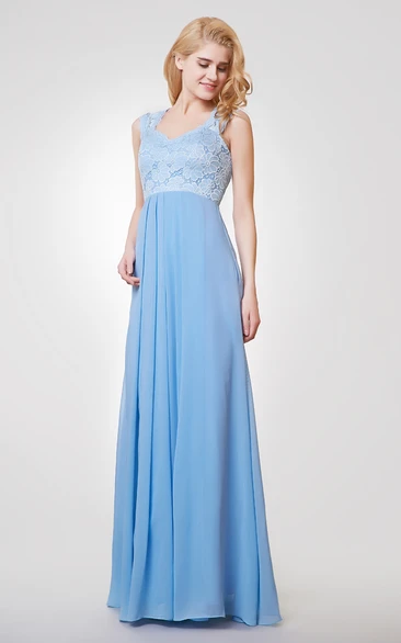 A-line Chiffon Lace Bridesmaid Dress Long Women's Bridesmaid Party Gown