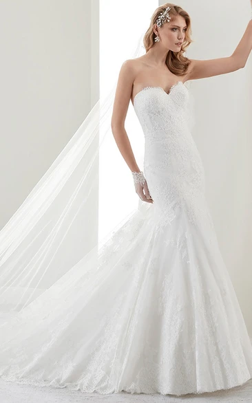 Mermaid Lace Sweetheart Wedding Dress with Brush Train and Open Back