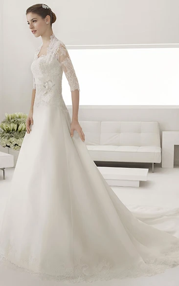 A-line Tulle Wedding Dress with Sweetheart Neckline and Lace Top