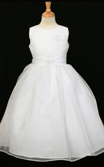 Sleeveless Organza Flower Girl Dress Tea-Length Tiered