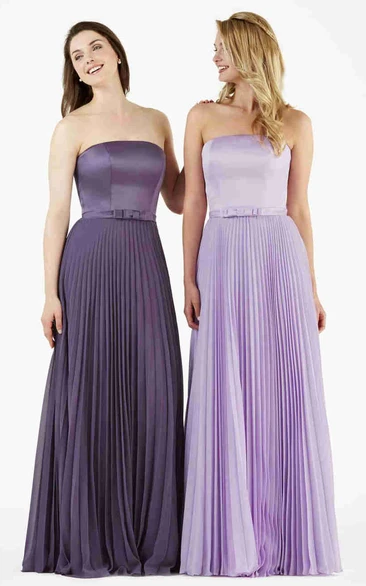 Strapless Chiffon Bridesmaid Dress with Sash A-Line Floor-Length Pleated