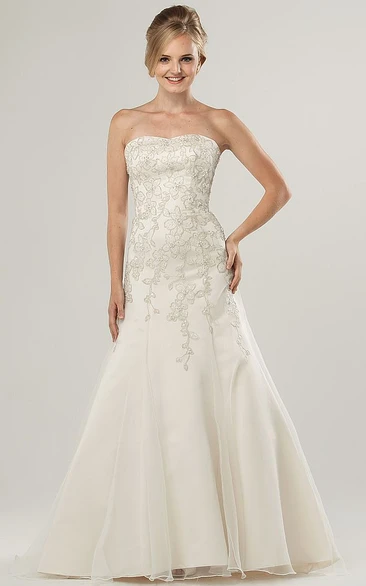 Beaded A-Line Strapless Wedding Dress in Stretched Satin