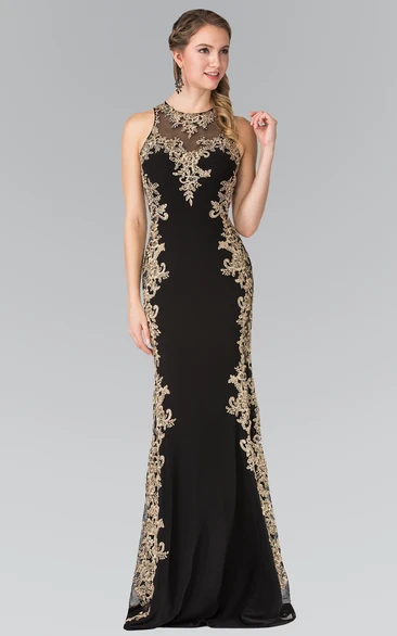 Jersey Keyhole Sheath Dress with Appliques Classy Bridesmaid Dress