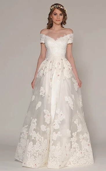 Off-The-Shoulder Lace A-Line Wedding Dress for Weddings and Special Occasions