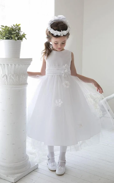 Split-Front Tulle Flower Girl Dress Tea-Length with Sequins Modern Wedding Dress