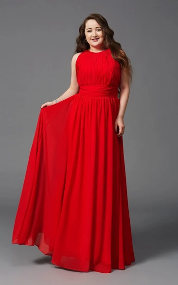 Sleeveless A-line Chiffon Formal Dress with Jewel Neckline