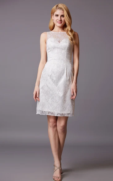 Lace Sheath Sleeveless Bridesmaid Dress with Bateau Neckline