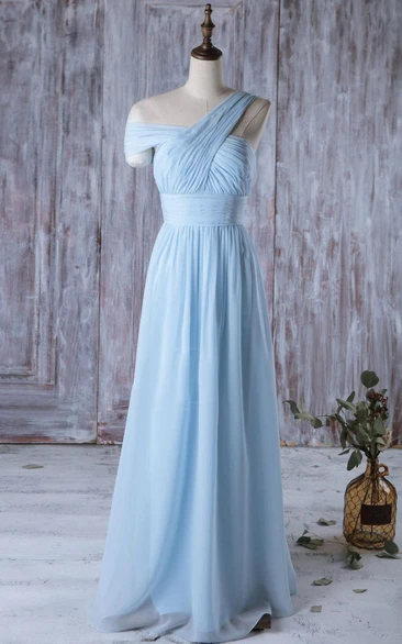 Off-Shoulder Empire A-line Chiffon Prom Dress with One-Shoulder Detail