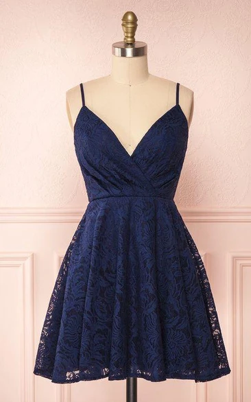 A-line Lace Spaghetti Homecoming Dress with Open Back Simple Bridesmaid Dress