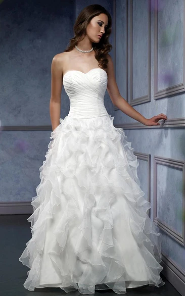 Organza Ruffled A-Line Sweetheart Wedding Dress with Lace-Up and Criss Cross