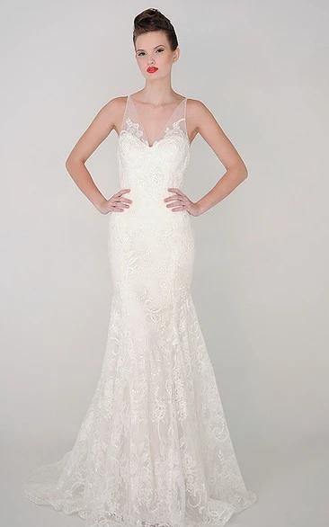 Lace Sheath Wedding Dress with V-Neck and Straps