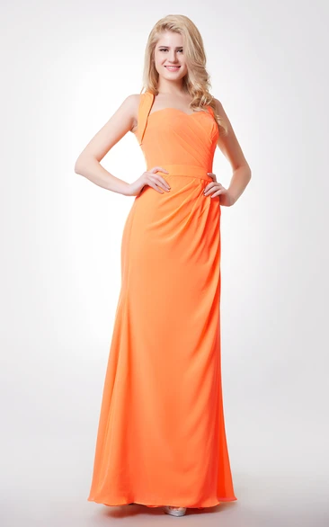 Elegant Mermaid Chiffon Bridesmaid Dress with Side Draping and Removable Straps