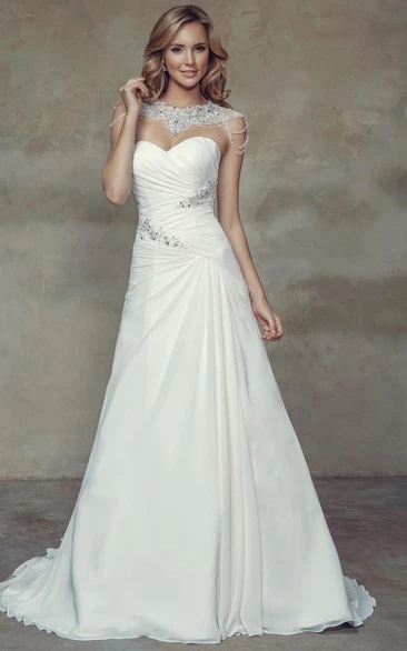 Beaded Criss-Cross A-Line Wedding Dress Long Sweetheart Bridal Gown with Corset Back