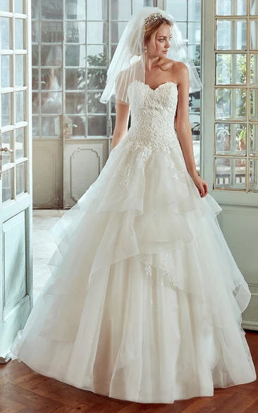 A-line Sweetheart Ruched Wedding Dress with Lace Bodice Elegant Bridal Gown