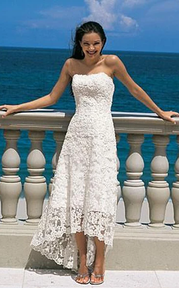 High-Low Strapless Lace Wedding Dress Gorgeous Summer A-Line
