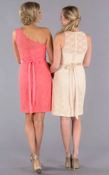 One-Shoulder Lace Sleeveless Mini Bridesmaid Dress