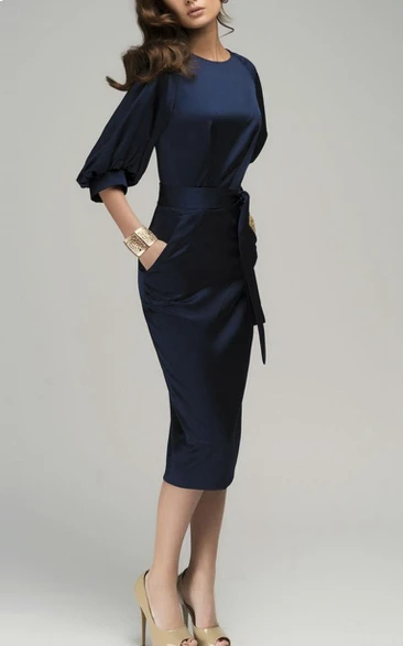 Navy Blue Retro Style Formal Maxi Dress with Belt