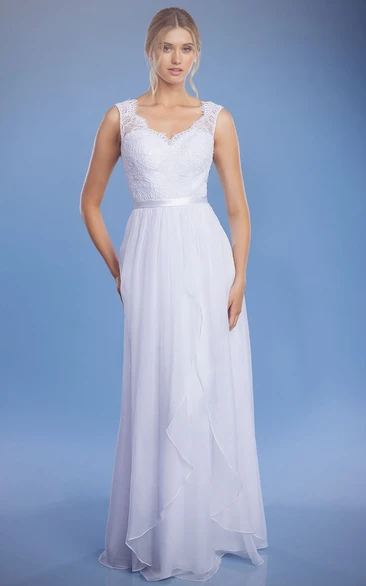 Lace V-Neck Draped Wedding Dress with Low-V Back Elegant Wedding Dress