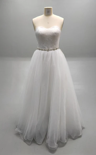 Lace Bodice Ball Gown Wedding Dress with Beaded Waistline