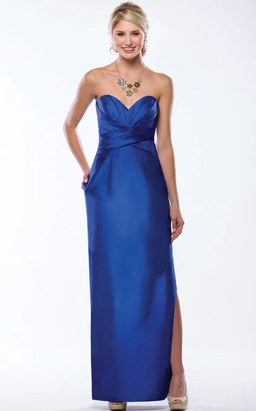 Long Sweetheart Bridesmaid Dress with Side Slit and Pockets