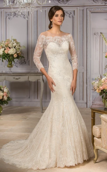 Mermaid Wedding Gown with Sleeves Appliques and Illusion Back