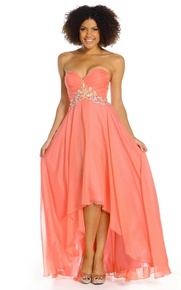 Chiffon Sleeveless Sweetheart High-Low Prom Dress with Criss-Cross Design
