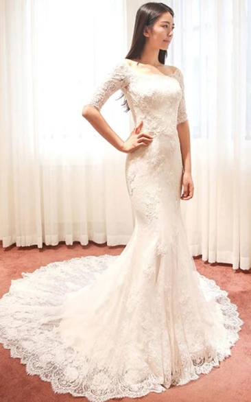 Off-the-Shoulder Lace Mermaid Wedding Dress with Zipper