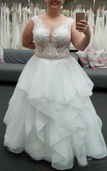Organza Jewel Ball Gown Wedding Dress with Lace and Zipper