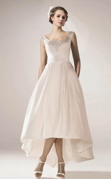 Vintage Satin High Low Wedding Dress with Straps Elegant Bridal Gown