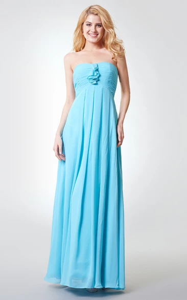 Strapless A-line Chiffon Dress with Pleats Flowy Prom Dress