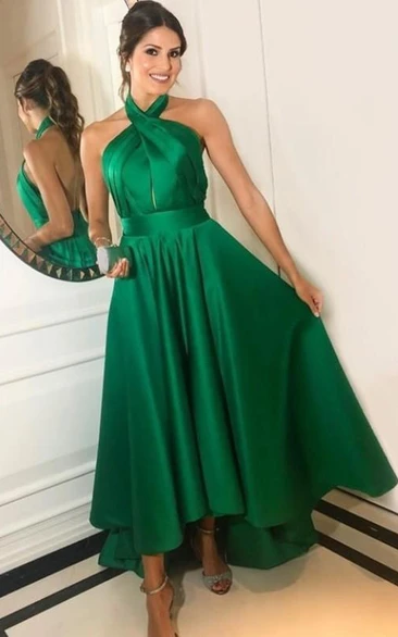 Vintage Backless A-Line Satin Prom Dress with Ruffles Elegant