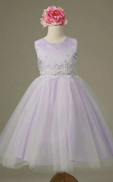 Tulle and Lace Tiered Floral Flower Girl Dress Tea-Length