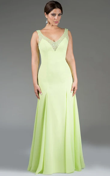 Chiffon Sequined V-Neck Bridesmaid Dress with Long Flowy Skirt