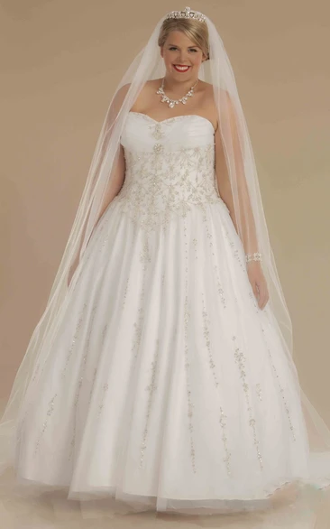 Plus Size Ball Gown Wedding Dress with Beading Sweetheart Ruched Tulle