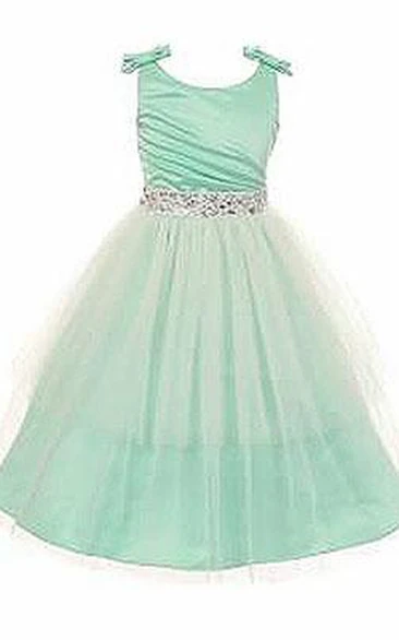 Jewel Pleated Mini Flower Girl Dress Simple Casual Dress 2024