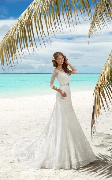 Mermaid Lace Wedding Dress with Beading and Appliques V-Neckline and T-Shirt Sleeves