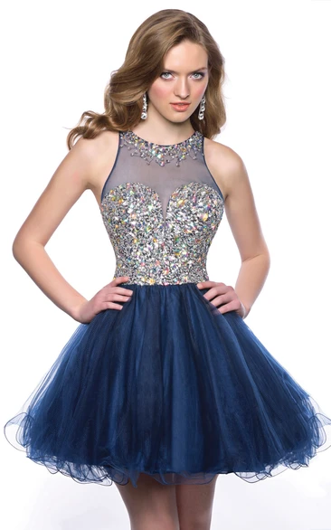 Polychrome Tulle Sleeveless Homecoming Dress with Jewel Neckline Unique 2024 Prom Dress