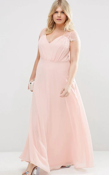 Chiffon Sheath Bridesmaid Dress with V-Neck and Illusion