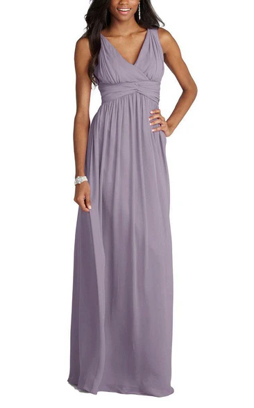 Empire V-neck Long Chiffon Dress