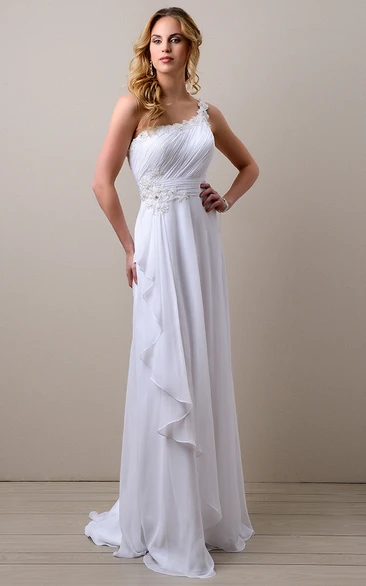 A-Line Wedding Dress with One-Shoulder and Ruched Bodice Side Draping