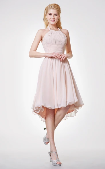 Halter High Low Bridesmaid Dress Simple Empire Sleeveless