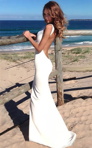 Jewel Bell Sleeveless Mermaid Satin Wedding Dress with Backless Keyhole