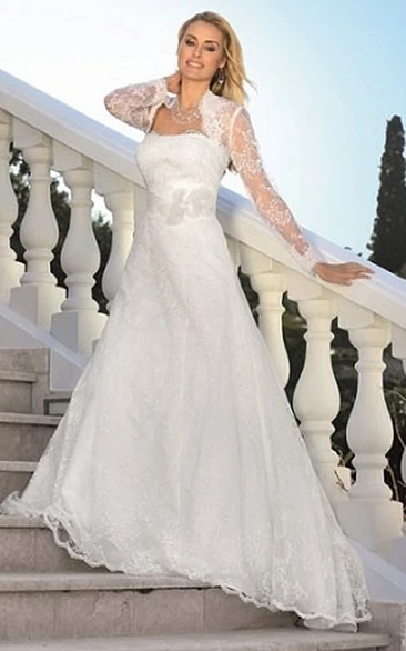 Long-Sleeve Lace A-Line Wedding Dress with Appliques and Cape