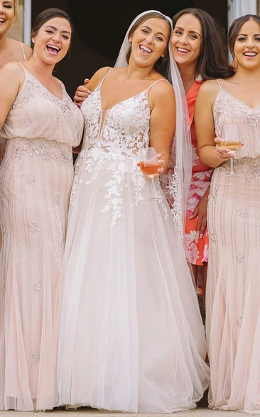 Lace Applique A-Line Wedding Dress with Open Back Adorable & Elegant