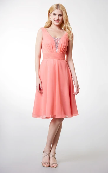 Short Chiffon A-Line Dress with Crystal Detailing for Prom