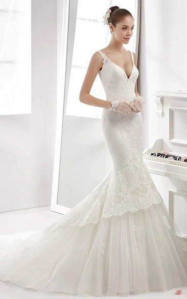 Lace Sheath Wedding Dress with Illusion Straps and Open Back